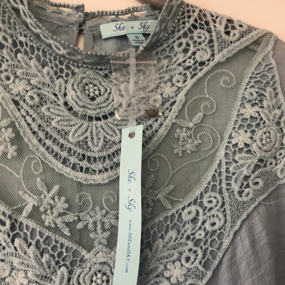 - Women's Light Blue Lace Detail Top - Picture 9 of 10